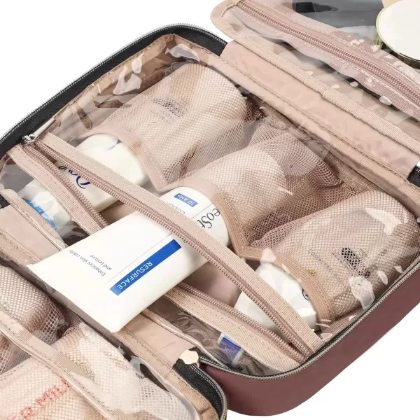 imageNISHEL Travel Toiletry Bag for women Portable Hanging Organizer for FullSized Shampoo Conditioner Brushes Set Makeup Accessories Large Size BlackRosePink