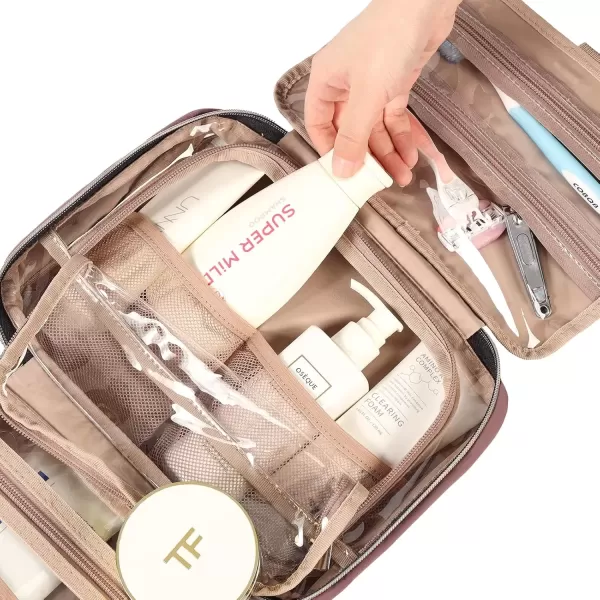 imageNISHEL Travel Toiletry Bag for women Portable Hanging Organizer for FullSized Shampoo Conditioner Brushes Set Makeup Accessories Large Size BlackRosePink