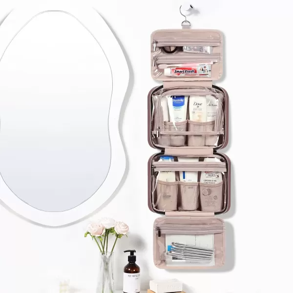 imageNISHEL Travel Toiletry Bag for women Portable Hanging Organizer for FullSized Shampoo Conditioner Brushes Set Makeup Accessories Large Size BlackRosePink