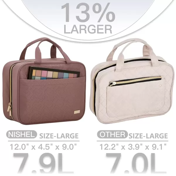 imageNISHEL Travel Toiletry Bag for women Portable Hanging Organizer for FullSized Shampoo Conditioner Brushes Set Makeup Accessories Large Size BlackRosewoodPink
