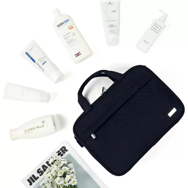 imageNISHEL Travel Toiletry Bag for women Portable Organizer Stand Up Toiletry Bag for Shampoo Conditioner Brushes Set Travel Essentials PinkBlack