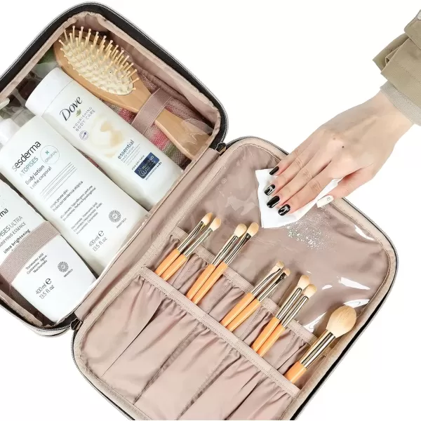 imageNISHEL Travel Toiletry Bag for women Portable Organizer Stand Up Toiletry Bag for Shampoo Conditioner Brushes Set Travel Essentials PinkPink
