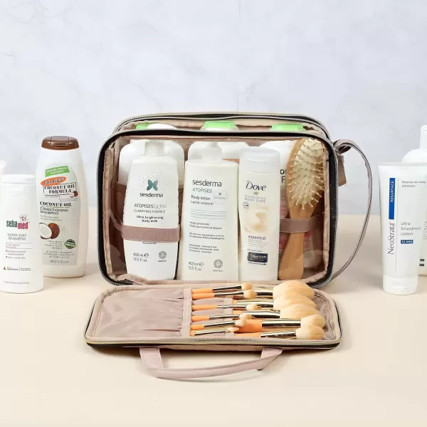 imageNISHEL Travel Toiletry Bag for women Portable Organizer Stand Up Toiletry Bag for Shampoo Conditioner Brushes Set Travel Essentials PinkPink