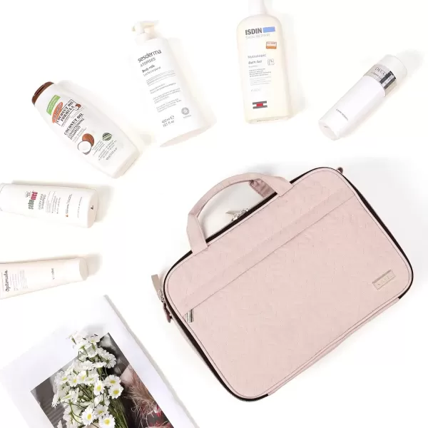 imageNISHEL Travel Toiletry Bag for women Portable Organizer Stand Up Toiletry Bag for Shampoo Conditioner Brushes Set Travel Essentials PinkPink