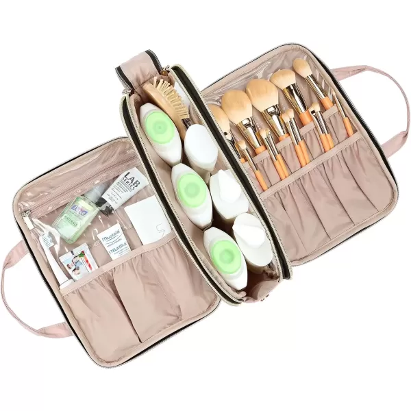 imageNISHEL Travel Toiletry Bag for women Portable Organizer Stand Up Toiletry Bag for Shampoo Conditioner Brushes Set Travel Essentials PinkPink