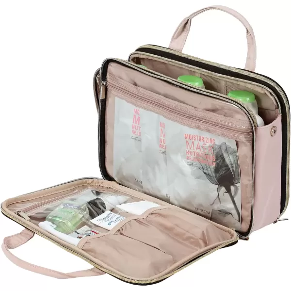 imageNISHEL Travel Toiletry Bag for women Portable Organizer Stand Up Toiletry Bag for Shampoo Conditioner Brushes Set Travel Essentials PinkPink