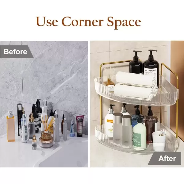 imageCorner Bathroom Counter Organizer Skincare Organizer Perfume Organizer Bathroom Sink Organizer Bathroom Organizer Countertop for Storage Bathroom Corner Shelf  Neat Tidy ampamp Efficient 2 Tier ClearClear