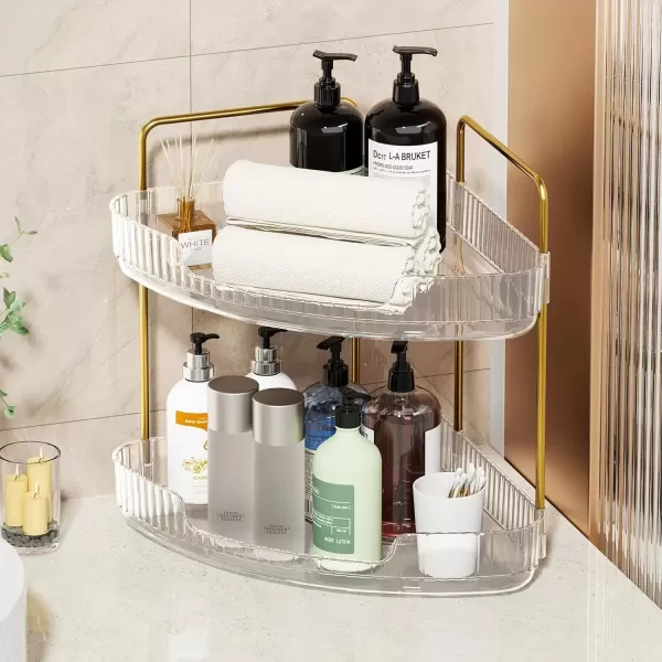 imageCorner Bathroom Counter Organizer Skincare Organizer Perfume Organizer Bathroom Sink Organizer Bathroom Organizer Countertop for Storage Bathroom Corner Shelf  Neat Tidy ampamp Efficient 2 Tier ClearClear