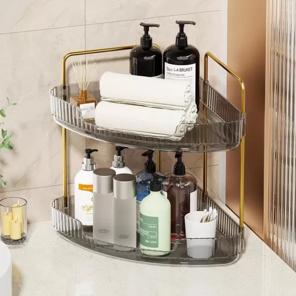imageCorner Bathroom Counter Organizer Skincare Organizer Perfume Organizer Bathroom Sink Organizer Bathroom Organizer Countertop for Storage Bathroom Corner Shelf  Neat Tidy ampamp Efficient 2 Tier ClearGrey