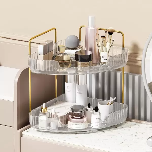 imageCorner Bathroom Counter Organizer Skincare Organizer Perfume Organizer Bathroom Sink Organizer Bathroom Organizer Countertop for Storage Bathroom Corner Shelf  Neat Tidy ampamp Efficient 2 Tier ClearClear