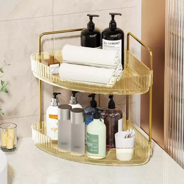 imageCorner Bathroom Counter Organizer Skincare Organizer Perfume Organizer Bathroom Sink Organizer Bathroom Organizer Countertop for Storage Bathroom Corner Shelf  Neat Tidy ampamp Efficient 2 Tier ClearAmber