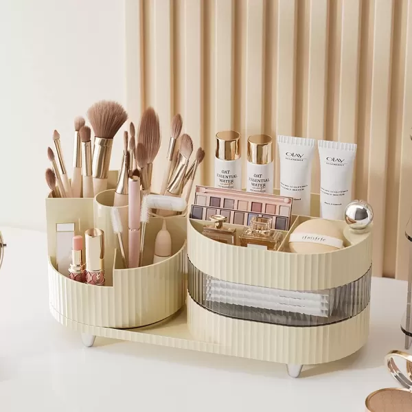 imageMakeup Organizer Countertop 360Rotating Makeup Organizer for Vanity  Make Up ampamp Jewelry Storage Cosmetic Storage Holder with Makeup Brush Holder and Jewelry Storage 3 Tiers Cream3 Tier Cream