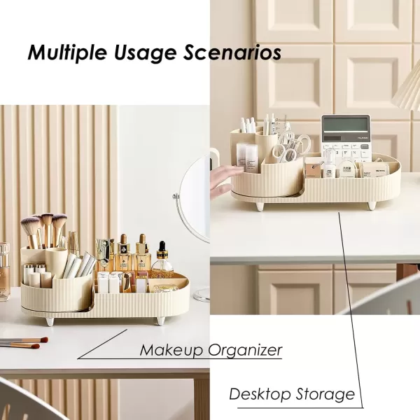 imageMakeup Organizer Countertop 360Rotating Makeup Organizer for Vanity  Make Up ampamp Jewelry Storage Cosmetic Storage Holder with Makeup Brush Holder and Jewelry Storage 3 Tiers BlackCream
