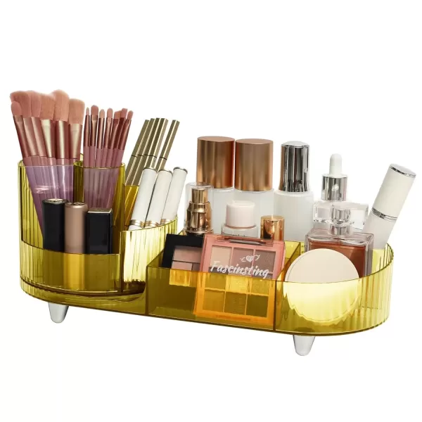 imageMakeup Organizer Countertop 360Rotating Makeup Organizer for Vanity  Make Up ampamp Jewelry Storage Cosmetic Storage Holder with Makeup Brush Holder and Jewelry Storage 3 Tiers BlackAmber