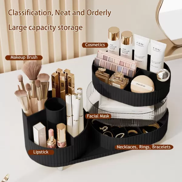 imageMakeup Organizer Countertop 360Rotating Makeup Organizer for Vanity  Make Up ampamp Jewelry Storage Cosmetic Storage Holder with Makeup Brush Holder and Jewelry Storage 3 Tiers Black3 Tier Black
