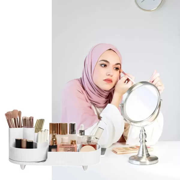 imageMakeup Organizer Countertop 360Rotating Makeup Organizer for Vanity  Make Up ampamp Jewelry Storage Cosmetic Storage Holder with Makeup Brush Holder and Jewelry Storage 3 Tiers CreamWhite