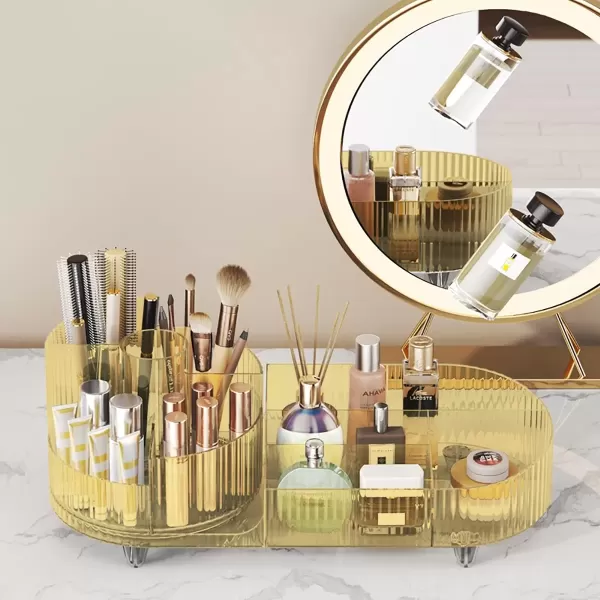 imageMakeup Organizer Countertop 360Rotating Makeup Organizer for Vanity  Make Up ampamp Jewelry Storage Cosmetic Storage Holder with Makeup Brush Holder and Jewelry Storage 3 Tiers BlackAmber