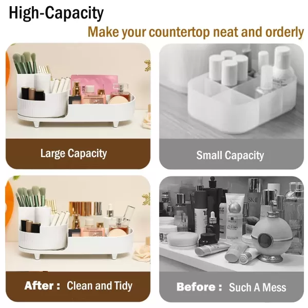 imageMakeup Organizer Countertop 360Rotating Makeup Organizer for Vanity  Make Up ampamp Jewelry Storage Cosmetic Storage Holder with Makeup Brush Holder and Jewelry Storage 3 Tiers CreamWhite