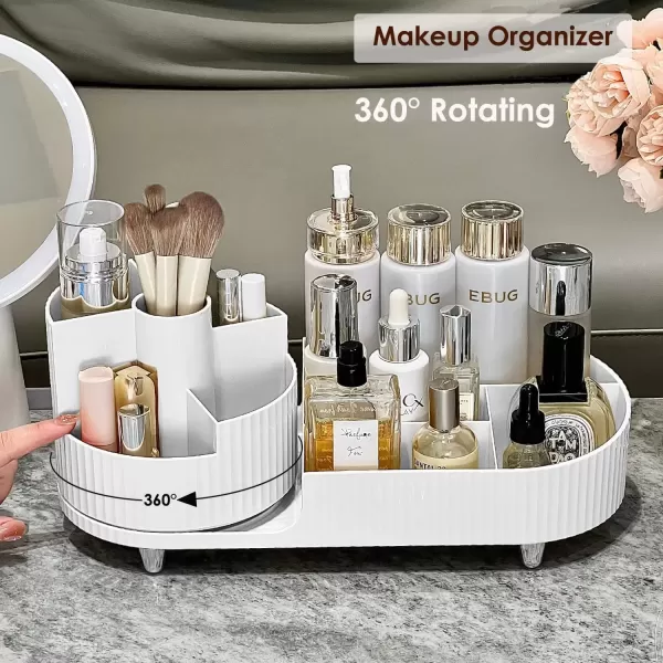 imageMakeup Organizer Countertop 360Rotating Makeup Organizer for Vanity  Make Up ampamp Jewelry Storage Cosmetic Storage Holder with Makeup Brush Holder and Jewelry Storage 3 Tiers CreamWhite