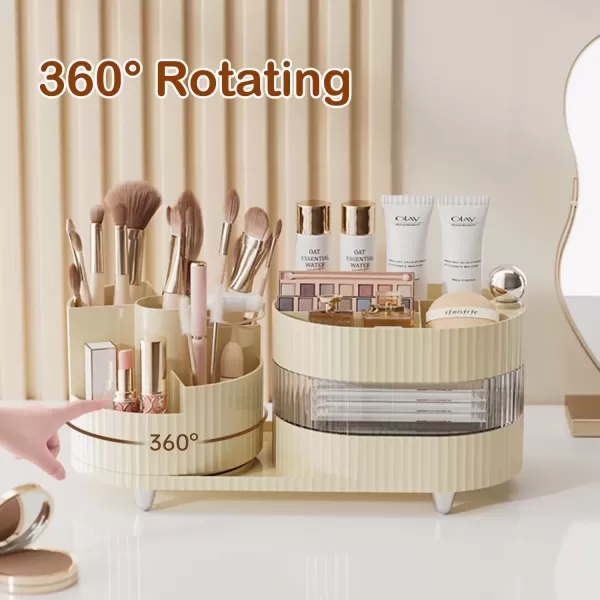 imageMakeup Organizer Countertop 360Rotating Makeup Organizer for Vanity  Make Up ampamp Jewelry Storage Cosmetic Storage Holder with Makeup Brush Holder and Jewelry Storage 3 Tiers Cream3 Tier Cream