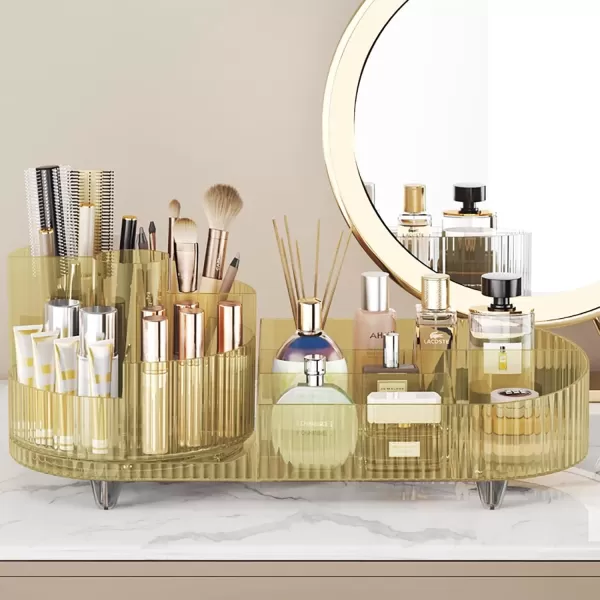 imageMakeup Organizer Countertop 360Rotating Makeup Organizer for Vanity  Make Up ampamp Jewelry Storage Cosmetic Storage Holder with Makeup Brush Holder and Jewelry Storage 3 Tiers BlackAmber