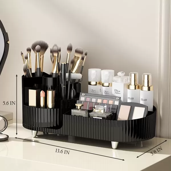 imageMakeup Organizer Countertop 360Rotating Makeup Organizer for Vanity  Make Up ampamp Jewelry Storage Cosmetic Storage Holder with Makeup Brush Holder and Jewelry Storage 3 Tiers CreamBlack