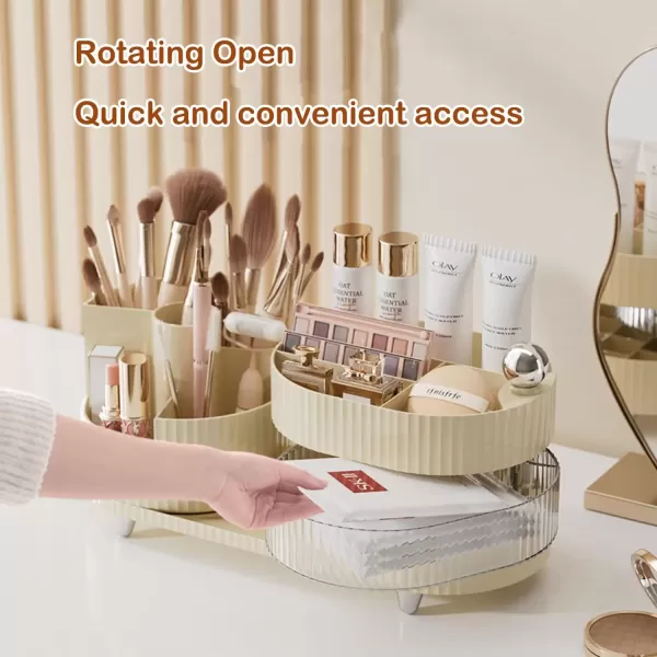 imageMakeup Organizer Countertop 360Rotating Makeup Organizer for Vanity  Make Up ampamp Jewelry Storage Cosmetic Storage Holder with Makeup Brush Holder and Jewelry Storage 3 Tiers Cream3 Tier Cream