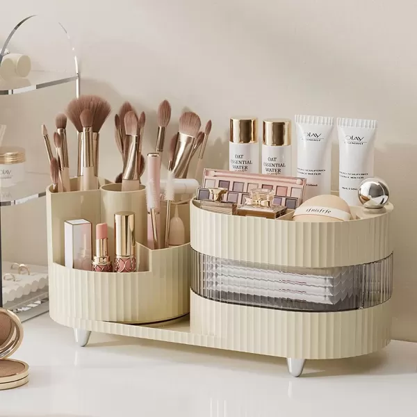 imageMakeup Organizer Countertop 360Rotating Makeup Organizer for Vanity  Make Up ampamp Jewelry Storage Cosmetic Storage Holder with Makeup Brush Holder and Jewelry Storage 3 Tiers Black3 Tier Cream