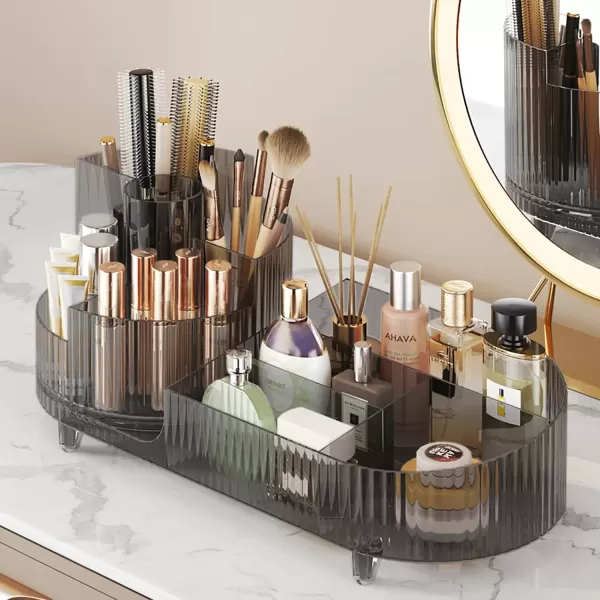 imageMakeup Organizer Countertop 360Rotating Makeup Organizer for Vanity  Make Up ampamp Jewelry Storage Cosmetic Storage Holder with Makeup Brush Holder and Jewelry Storage 3 Tiers CreamGray