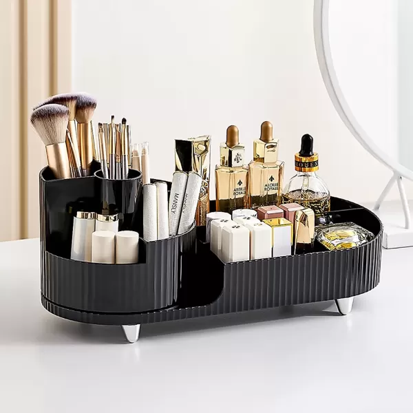 imageMakeup Organizer Countertop 360Rotating Makeup Organizer for Vanity  Make Up ampamp Jewelry Storage Cosmetic Storage Holder with Makeup Brush Holder and Jewelry Storage 3 Tiers CreamBlack