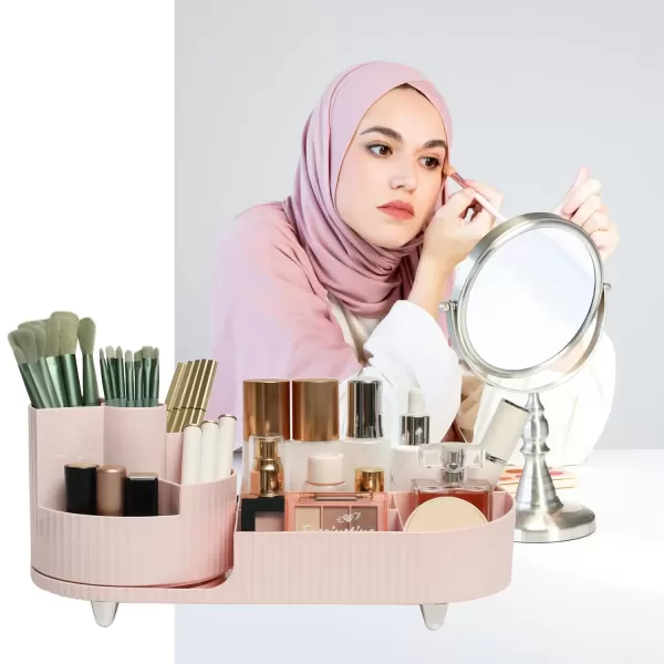 imageMakeup Organizer Countertop 360Rotating Makeup Organizer for Vanity  Make Up ampamp Jewelry Storage Cosmetic Storage Holder with Makeup Brush Holder and Jewelry Storage 3 Tiers BlackPink