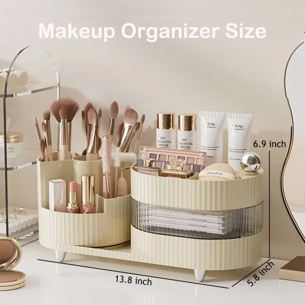 imageMakeup Organizer Countertop 360Rotating Makeup Organizer for Vanity  Make Up ampamp Jewelry Storage Cosmetic Storage Holder with Makeup Brush Holder and Jewelry Storage 3 Tiers Cream3 Tier Cream