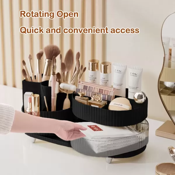 imageMakeup Organizer Countertop 360Rotating Makeup Organizer for Vanity  Make Up ampamp Jewelry Storage Cosmetic Storage Holder with Makeup Brush Holder and Jewelry Storage 3 Tiers Cream3 Tier Black