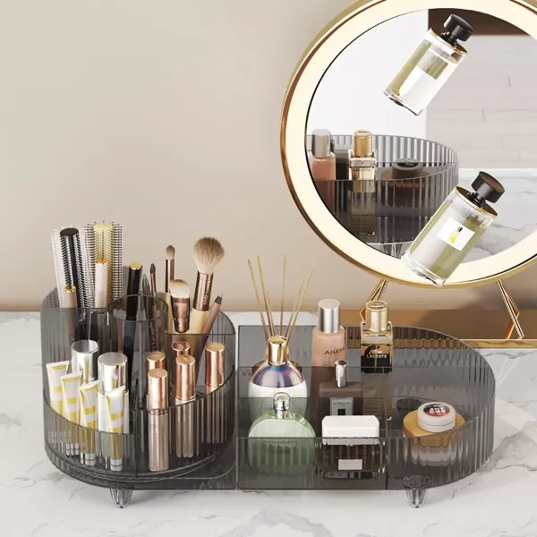 imageMakeup Organizer Countertop 360Rotating Makeup Organizer for Vanity  Make Up ampamp Jewelry Storage Cosmetic Storage Holder with Makeup Brush Holder and Jewelry Storage 3 Tiers BlackGray