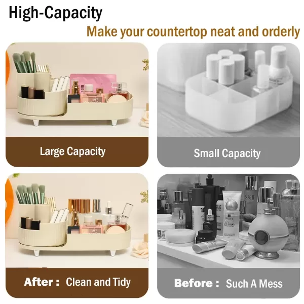 imageMakeup Organizer Countertop 360Rotating Makeup Organizer for Vanity  Make Up ampamp Jewelry Storage Cosmetic Storage Holder with Makeup Brush Holder and Jewelry Storage 3 Tiers BlackCream