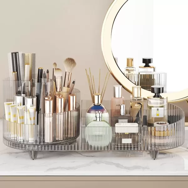 imageMakeup Organizer Countertop 360Rotating Makeup Organizer for Vanity  Make Up ampamp Jewelry Storage Cosmetic Storage Holder with Makeup Brush Holder and Jewelry Storage 3 Tiers Creamtransparent