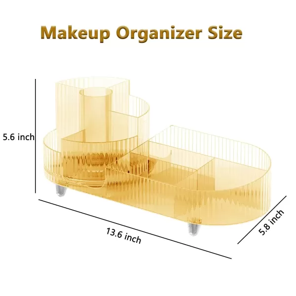 imageMakeup Organizer Countertop 360Rotating Makeup Organizer for Vanity  Make Up ampamp Jewelry Storage Cosmetic Storage Holder with Makeup Brush Holder and Jewelry Storage 3 Tiers BlackAmber