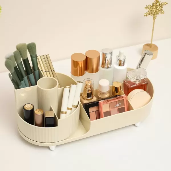 imageMakeup Organizer Countertop 360Rotating Makeup Organizer for Vanity  Make Up ampamp Jewelry Storage Cosmetic Storage Holder with Makeup Brush Holder and Jewelry Storage 3 Tiers BlackCream