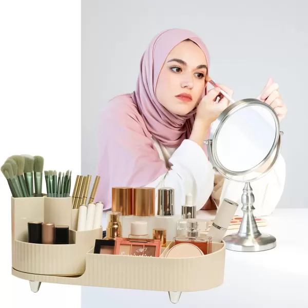 imageMakeup Organizer Countertop 360Rotating Makeup Organizer for Vanity  Make Up ampamp Jewelry Storage Cosmetic Storage Holder with Makeup Brush Holder and Jewelry Storage 3 Tiers BlackCream