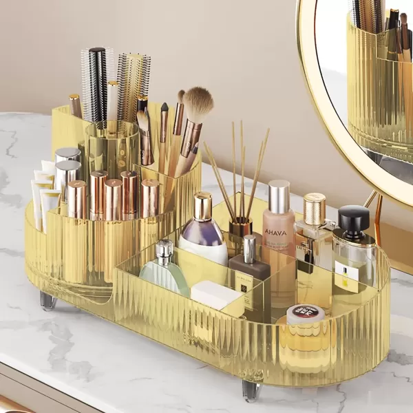 imageMakeup Organizer Countertop 360Rotating Makeup Organizer for Vanity  Make Up ampamp Jewelry Storage Cosmetic Storage Holder with Makeup Brush Holder and Jewelry Storage 3 Tiers BlackAmber