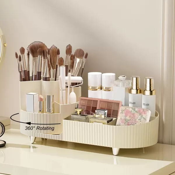 imageMakeup Organizer Countertop 360Rotating Makeup Organizer for Vanity  Make Up ampamp Jewelry Storage Cosmetic Storage Holder with Makeup Brush Holder and Jewelry Storage 3 Tiers CreamCream