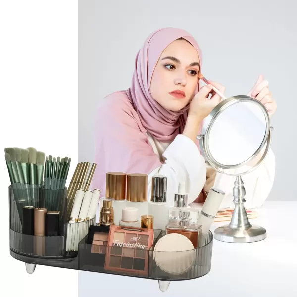 imageMakeup Organizer Countertop 360Rotating Makeup Organizer for Vanity  Make Up ampamp Jewelry Storage Cosmetic Storage Holder with Makeup Brush Holder and Jewelry Storage 3 Tiers BlackGray