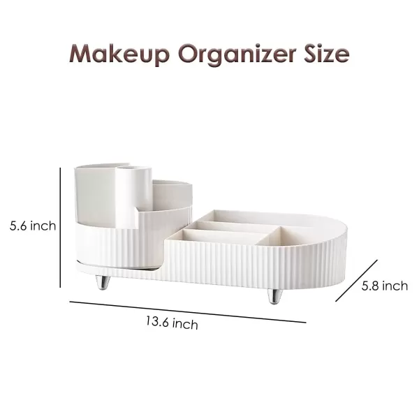 imageMakeup Organizer Countertop 360Rotating Makeup Organizer for Vanity  Make Up ampamp Jewelry Storage Cosmetic Storage Holder with Makeup Brush Holder and Jewelry Storage 3 Tiers CreamWhite