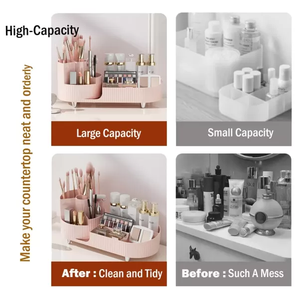 imageMakeup Organizer Countertop 360Rotating Makeup Organizer for Vanity  Make Up ampamp Jewelry Storage Cosmetic Storage Holder with Makeup Brush Holder and Jewelry Storage 3 Tiers BlackPink