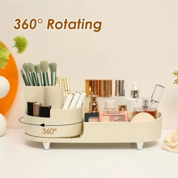 imageMakeup Organizer Countertop 360Rotating Makeup Organizer for Vanity  Make Up ampamp Jewelry Storage Cosmetic Storage Holder with Makeup Brush Holder and Jewelry Storage 3 Tiers CreamCream