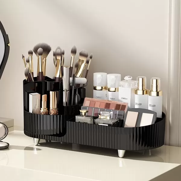 imageMakeup Organizer Countertop 360Rotating Makeup Organizer for Vanity  Make Up ampamp Jewelry Storage Cosmetic Storage Holder with Makeup Brush Holder and Jewelry Storage 3 Tiers BlackBlack