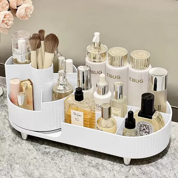 imageMakeup Organizer Countertop 360Rotating Makeup Organizer for Vanity  Make Up ampamp Jewelry Storage Cosmetic Storage Holder with Makeup Brush Holder and Jewelry Storage 3 Tiers CreamWhite