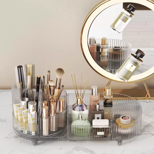 imageMakeup Organizer Countertop 360Rotating Makeup Organizer for Vanity  Make Up ampamp Jewelry Storage Cosmetic Storage Holder with Makeup Brush Holder and Jewelry Storage 3 Tiers Creamtransparent