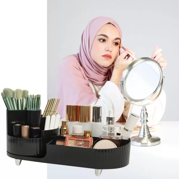 imageMakeup Organizer Countertop 360Rotating Makeup Organizer for Vanity  Make Up ampamp Jewelry Storage Cosmetic Storage Holder with Makeup Brush Holder and Jewelry Storage 3 Tiers BlackBlack