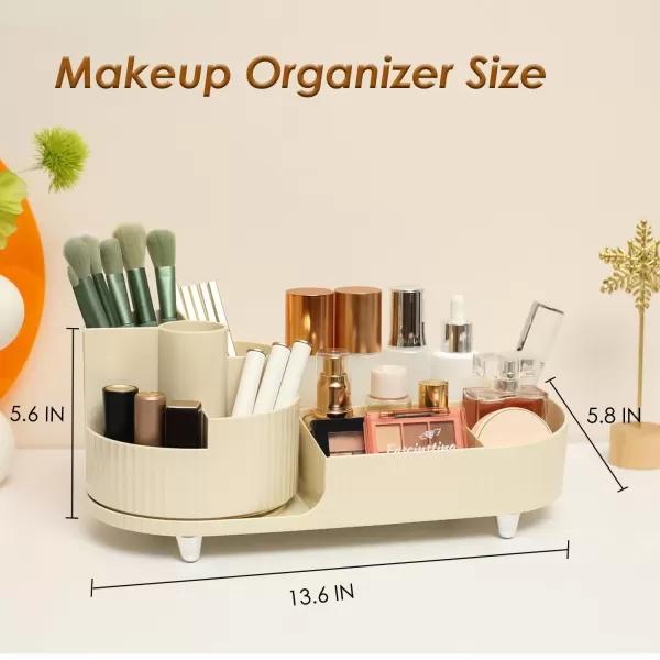 imageMakeup Organizer Countertop 360Rotating Makeup Organizer for Vanity  Make Up ampamp Jewelry Storage Cosmetic Storage Holder with Makeup Brush Holder and Jewelry Storage 3 Tiers BlackCream